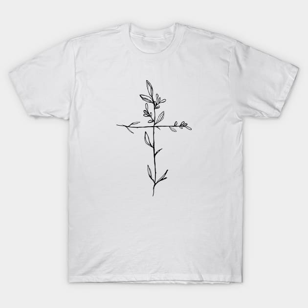 Twig Cross, A Simple Floral Black Cross T-Shirt by Move Mtns